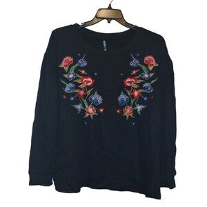Massini Floral Embroidered Sweatshirt Black NWT 2x (By Stacy London)